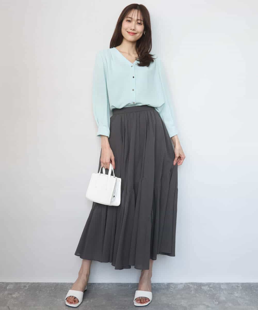 FKHGD47170 MK MICHEL KLEIN(MK ミッシェルクラン) [洗える]コットンシフォンギャザースカート ダークグレー