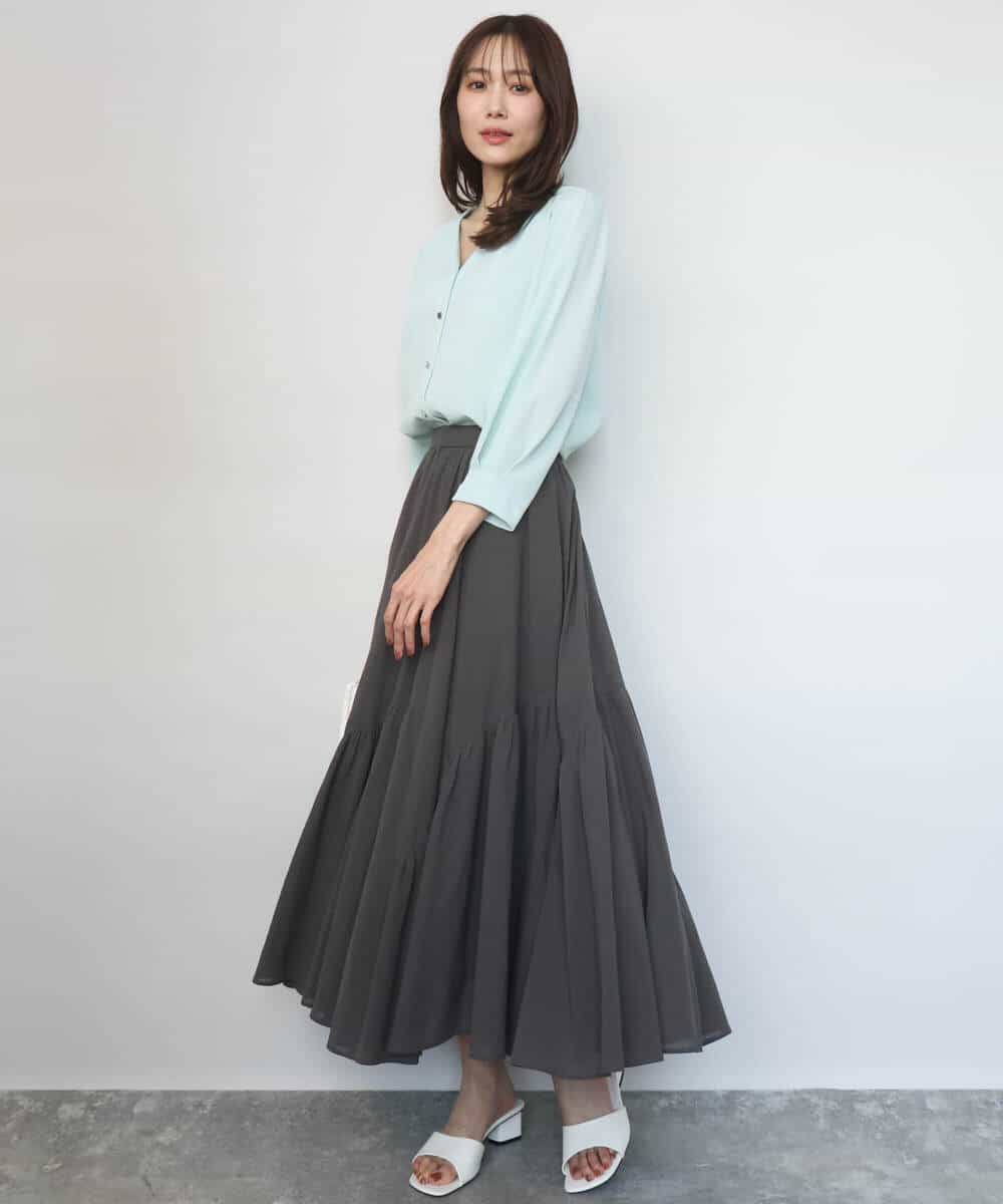 FKHGD47170 MK MICHEL KLEIN(MK ミッシェルクラン) [洗える]コットンシフォンギャザースカート ダークグレー