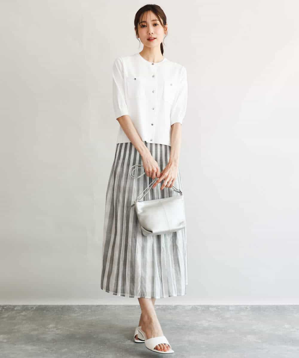 FKHGD52140 MK MICHEL KLEIN(MK ミッシェルクラン) [洗える]シアーチェックストライプ柄リバーシブルスカート ベージュ×ライトグレー
