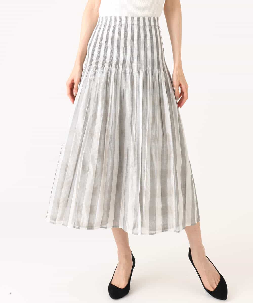 FKHGD52140 MK MICHEL KLEIN(MK ミッシェルクラン) [洗える]シアーチェックストライプ柄リバーシブルスカート ベージュ×ライトグレー