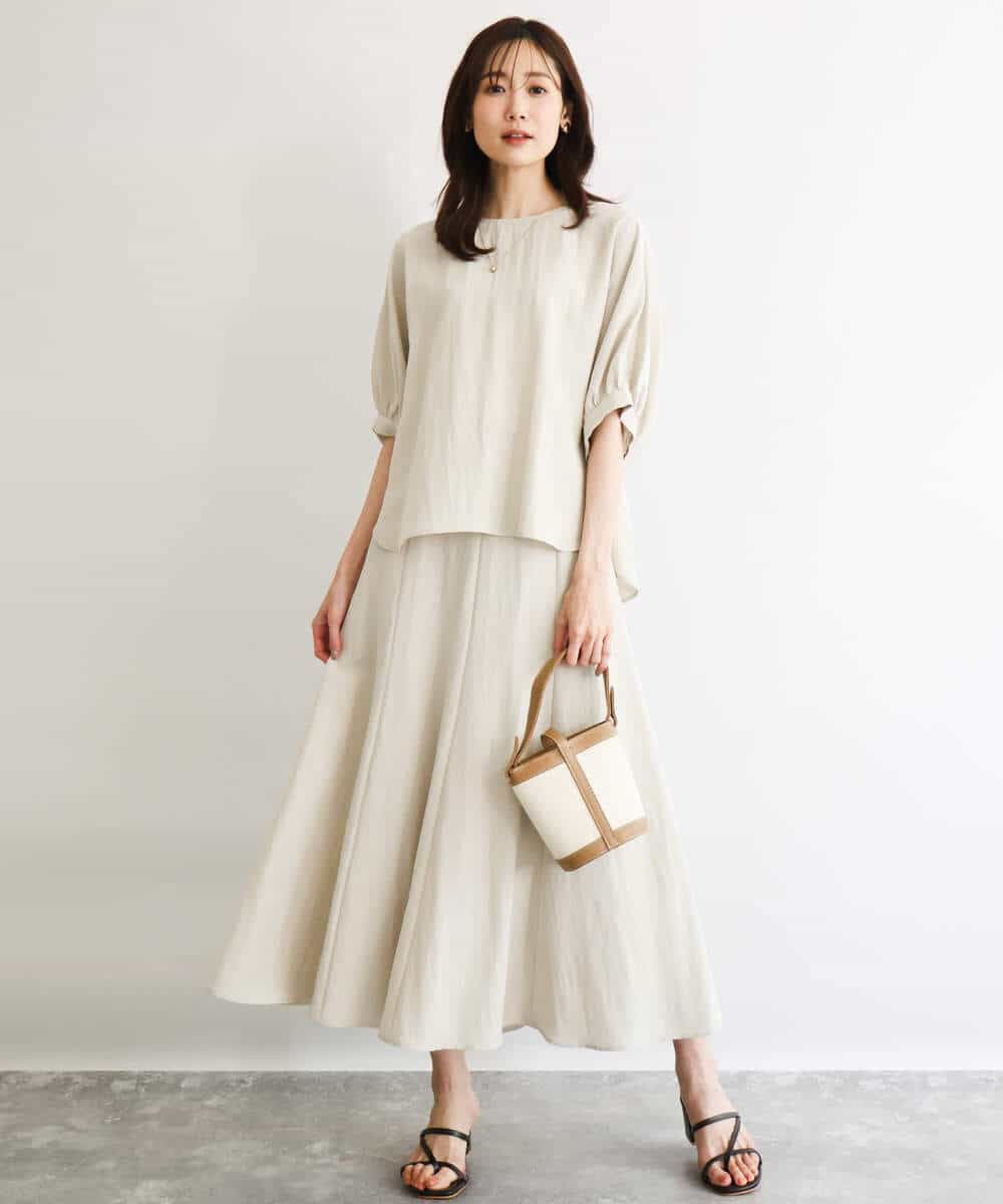 FKHGD55170 MK MICHEL KLEIN(MK ミッシェルクラン) [UVカット/洗える]リネン混フレアースカート ベージュ