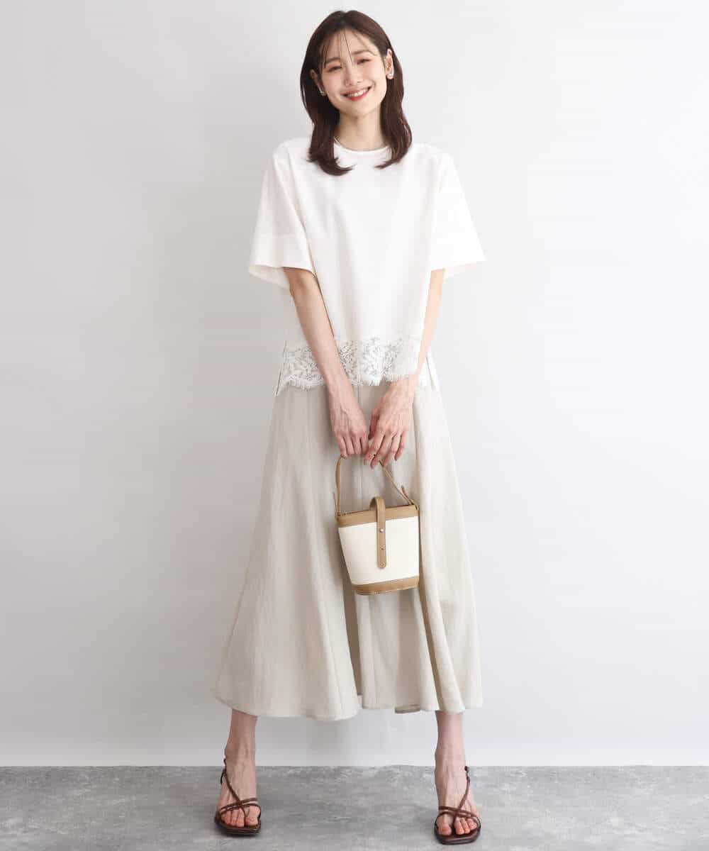 FKHGD55170 MK MICHEL KLEIN(MK ミッシェルクラン) [UVカット/洗える]リネン混フレアースカート ベージュ
