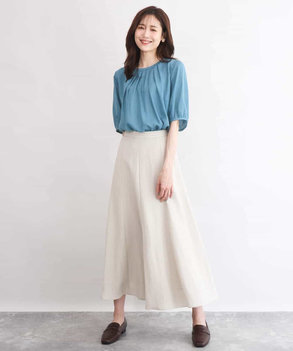 FKHGD55170 MK MICHEL KLEIN(MK ミッシェルクラン) [UVカット/洗える]リネン混フレアースカート ベージュ