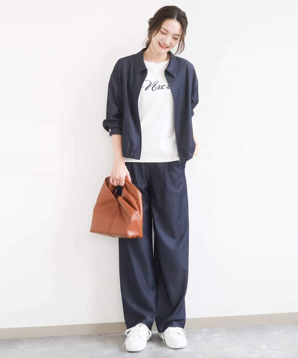 FKJGD36210 MK MICHEL KLEIN(MK ミッシェルクラン) [SANAGARAシリーズ/UVカット/接触冷感/洗える]デニムライク 衿付きジップアップブルゾン ネイビー