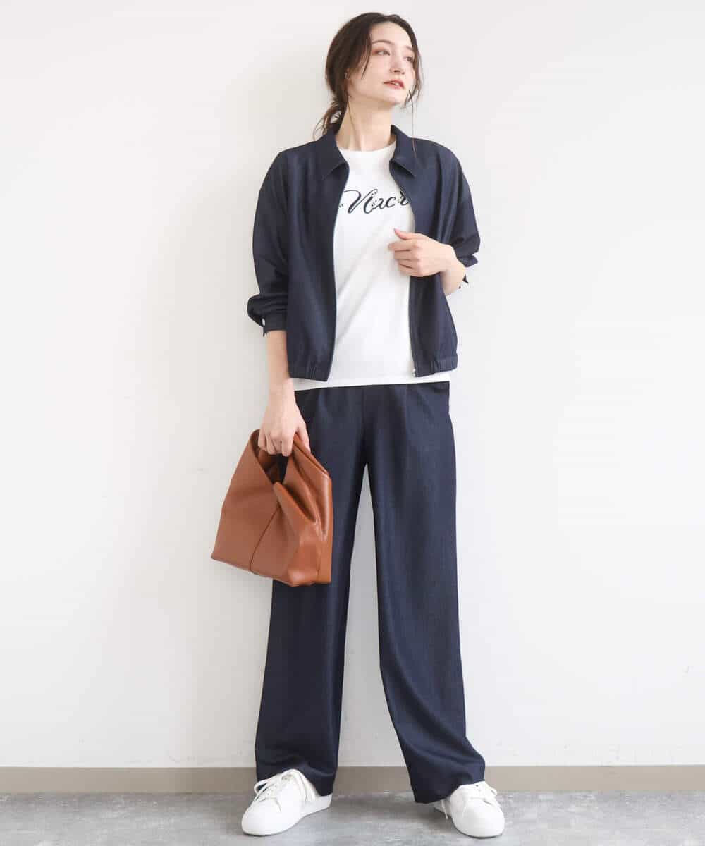 FKJGD36210 MK MICHEL KLEIN(MK ミッシェルクラン) [SANAGARAシリーズ/UVカット/接触冷感/洗える]デニムライク 衿付きジップアップブルゾン ネイビー