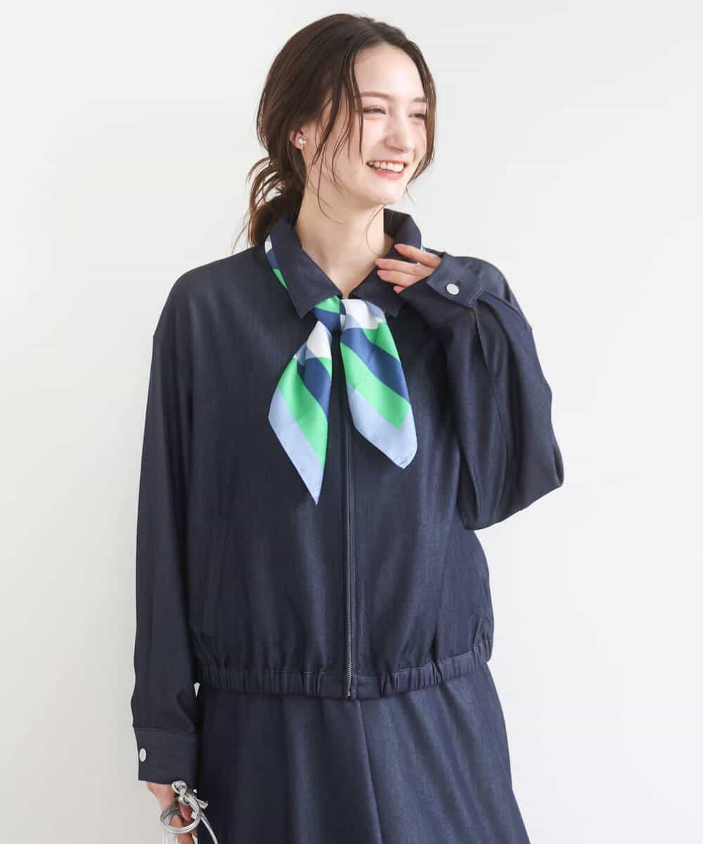 FKJGD36210 MK MICHEL KLEIN(MK ミッシェルクラン) [SANAGARAシリーズ/UVカット/接触冷感/洗える]デニムライク 衿付きジップアップブルゾン ネイビー