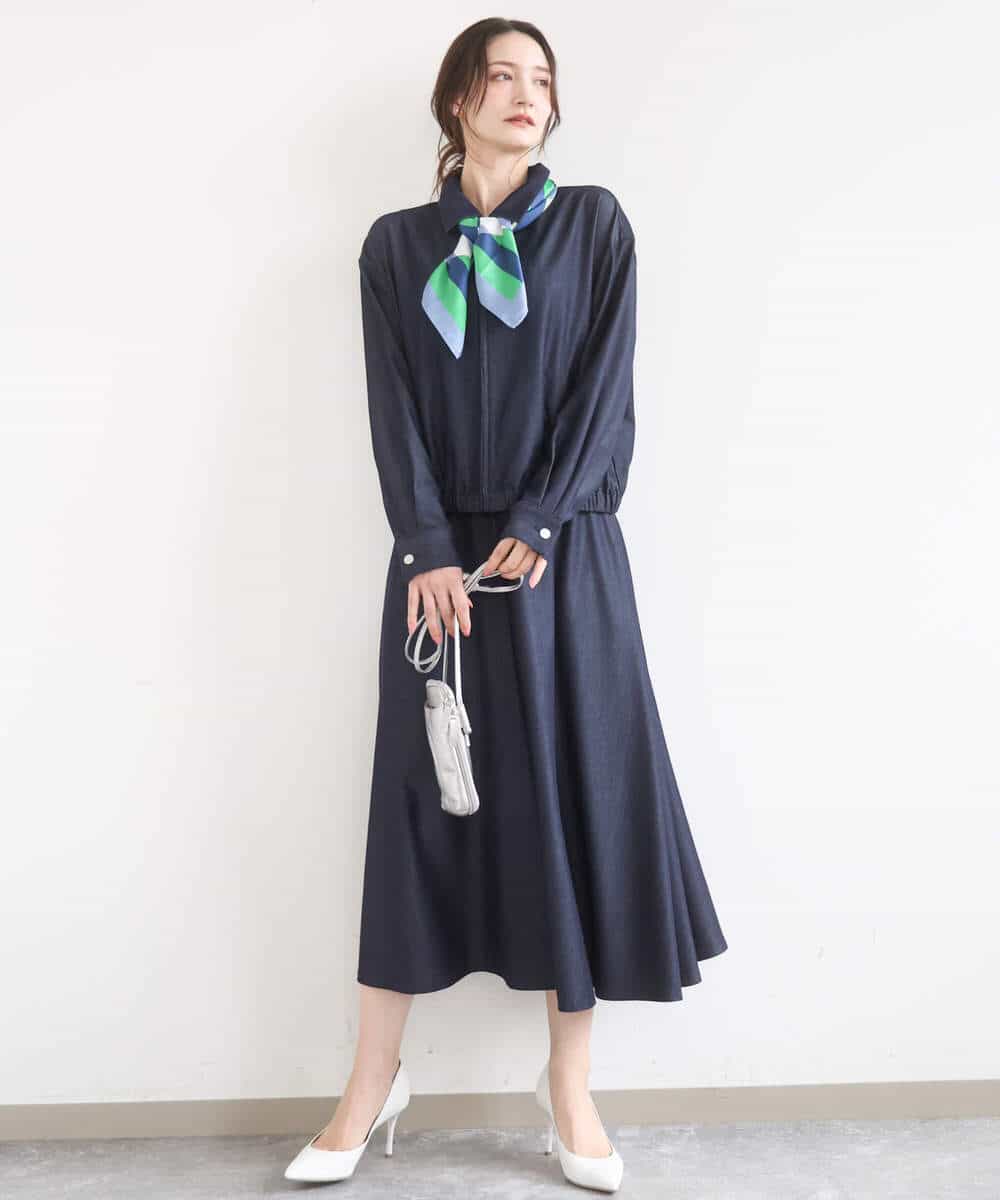 FKJGD36210 MK MICHEL KLEIN(MK ミッシェルクラン) [SANAGARAシリーズ/UVカット/接触冷感/洗える]デニムライク 衿付きジップアップブルゾン ネイビー