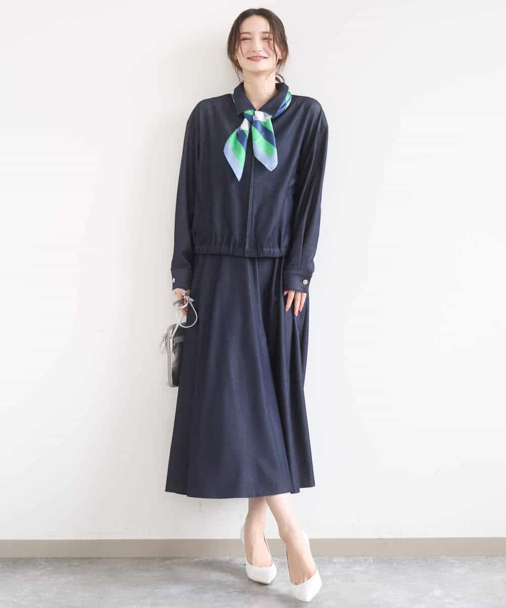 FKJGD36210 MK MICHEL KLEIN(MK ミッシェルクラン) [SANAGARAシリーズ/UVカット/接触冷感/洗える]デニムライク 衿付きジップアップブルゾン ネイビー