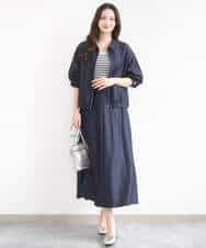 FKJGD36210 MK MICHEL KLEIN(MK ミッシェルクラン) [SANAGARAシリーズ/UVカット/接触冷感/洗える]デニムライク 衿付きジップアップブルゾン ネイビー