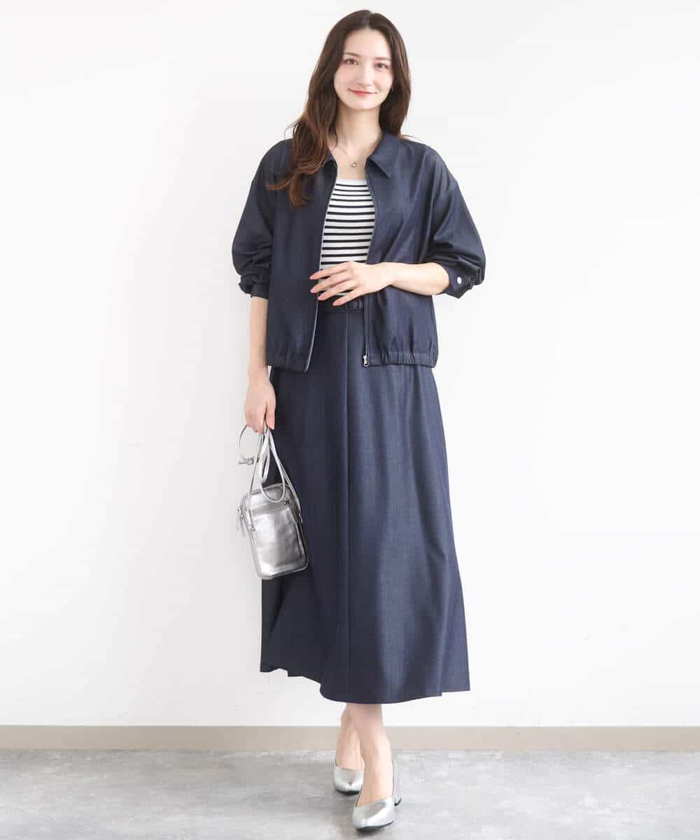 FKJGD36210 MK MICHEL KLEIN(MK ミッシェルクラン) [SANAGARAシリーズ/UVカット/接触冷感/洗える]デニムライク 衿付きジップアップブルゾン ネイビー