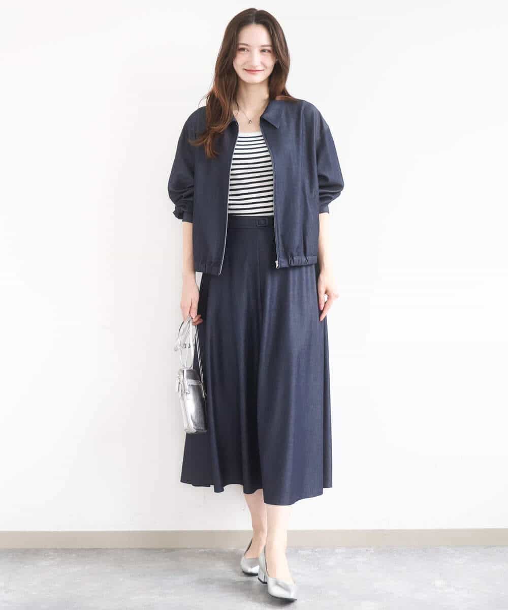 FKJGD36210 MK MICHEL KLEIN(MK ミッシェルクラン) [SANAGARAシリーズ/UVカット/接触冷感/洗える]デニムライク 衿付きジップアップブルゾン ネイビー