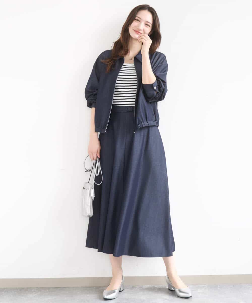 FKJGD36210 MK MICHEL KLEIN(MK ミッシェルクラン) [SANAGARAシリーズ/UVカット/接触冷感/洗える]デニムライク 衿付きジップアップブルゾン ネイビー