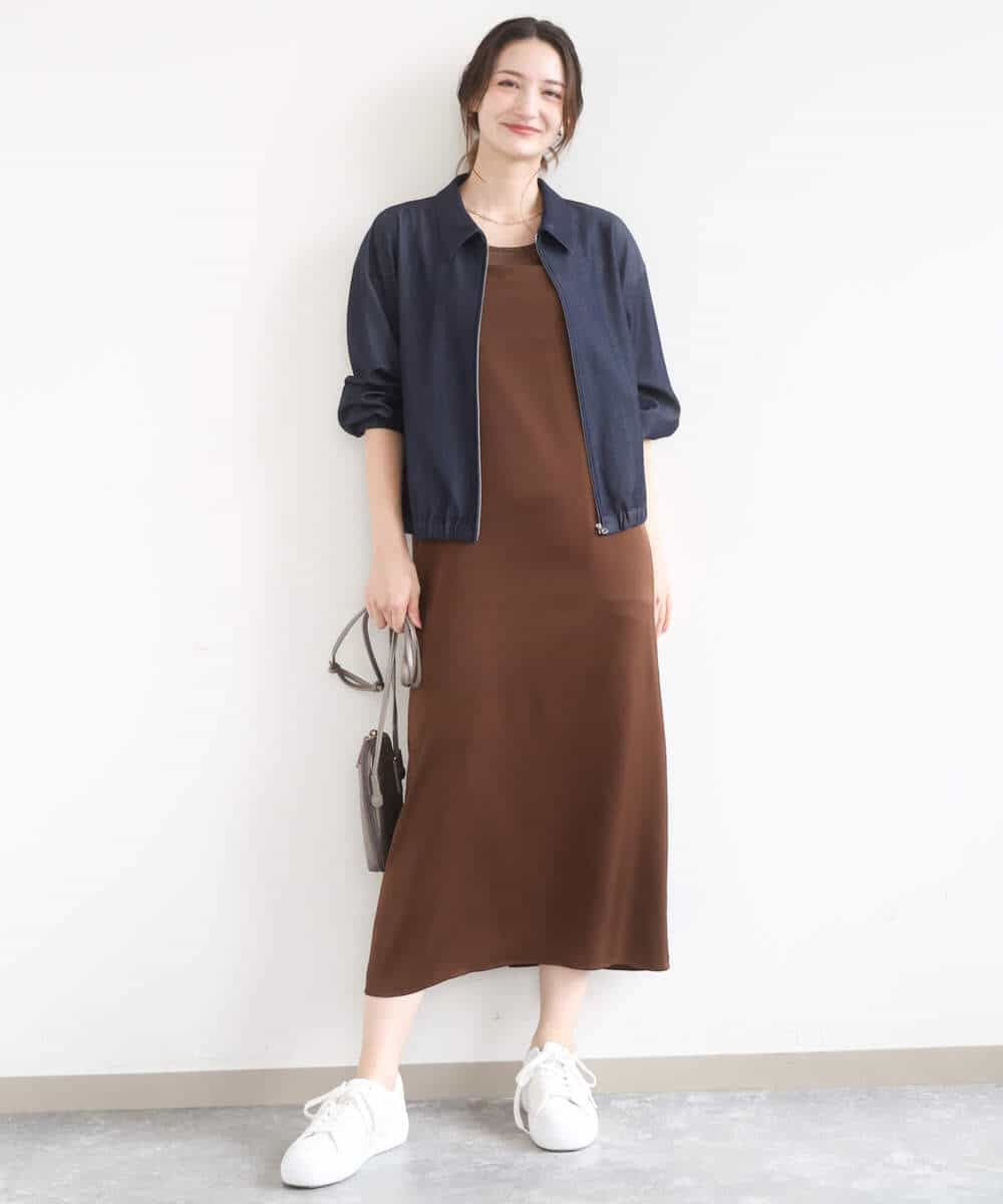FKJGD36210 MK MICHEL KLEIN(MK ミッシェルクラン) [SANAGARAシリーズ/UVカット/接触冷感/洗える]デニムライク 衿付きジップアップブルゾン ネイビー