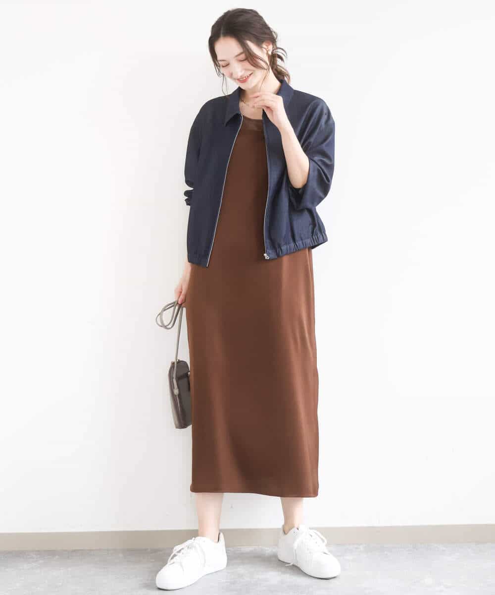 FKJGD36210 MK MICHEL KLEIN(MK ミッシェルクラン) [SANAGARAシリーズ/UVカット/接触冷感/洗える]デニムライク 衿付きジップアップブルゾン ネイビー