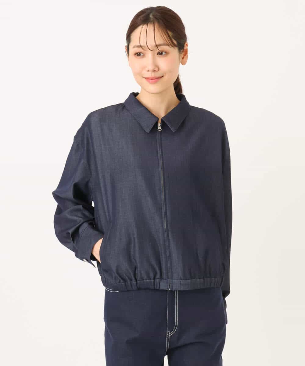 FKJGD36210 MK MICHEL KLEIN(MK ミッシェルクラン) [SANAGARAシリーズ/UVカット/接触冷感/洗える]デニムライク 衿付きジップアップブルゾン ネイビー
