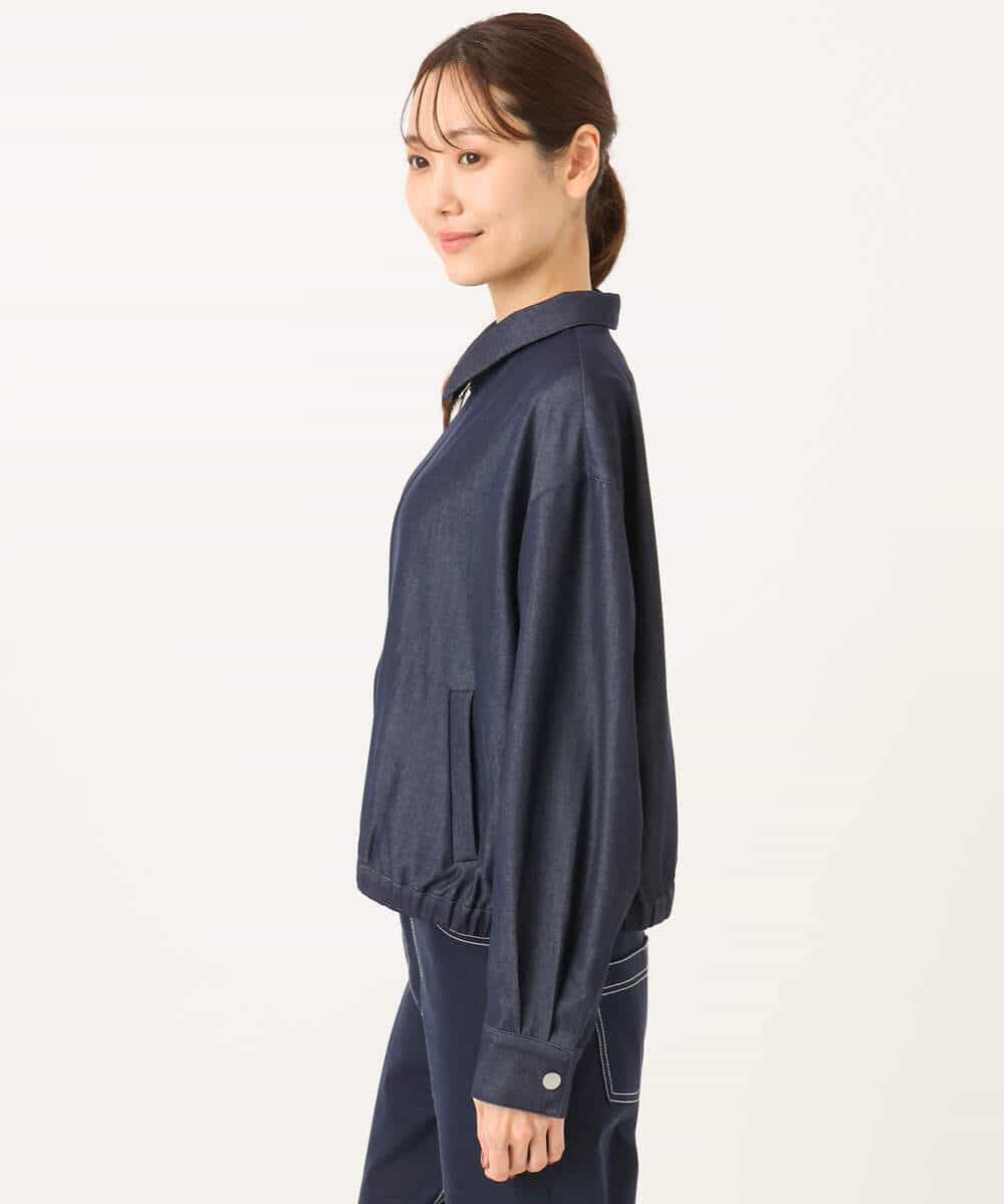 FKJGD36210 MK MICHEL KLEIN(MK ミッシェルクラン) [SANAGARAシリーズ/UVカット/接触冷感/洗える]デニムライク 衿付きジップアップブルゾン ネイビー