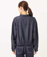 FKJGD36210 MK MICHEL KLEIN(MK ミッシェルクラン) [SANAGARAシリーズ/UVカット/接触冷感/洗える]デニムライク 衿付きジップアップブルゾン ネイビー
