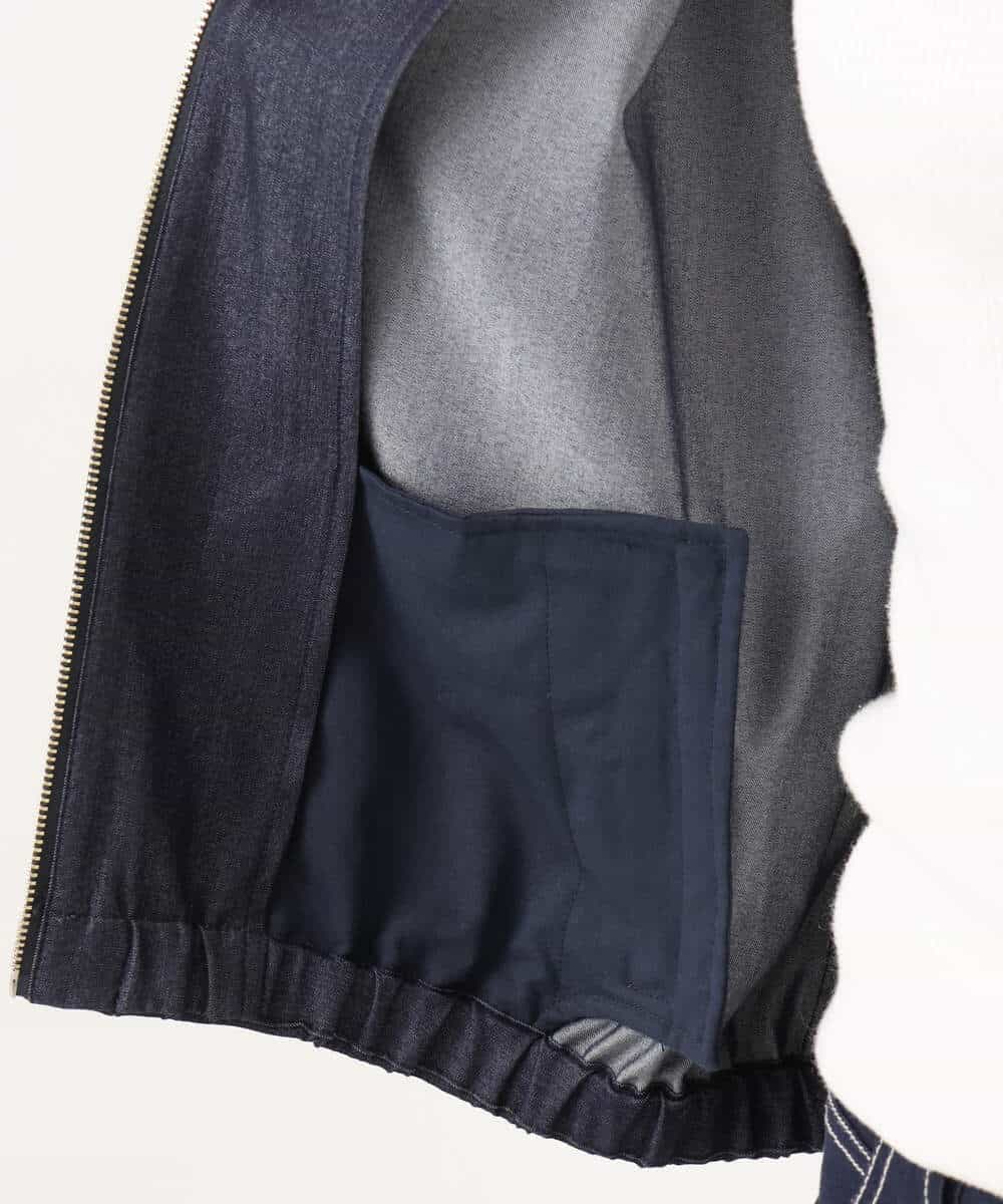 FKJGD36210 MK MICHEL KLEIN(MK ミッシェルクラン) [SANAGARAシリーズ/UVカット/接触冷感/洗える]デニムライク 衿付きジップアップブルゾン ネイビー