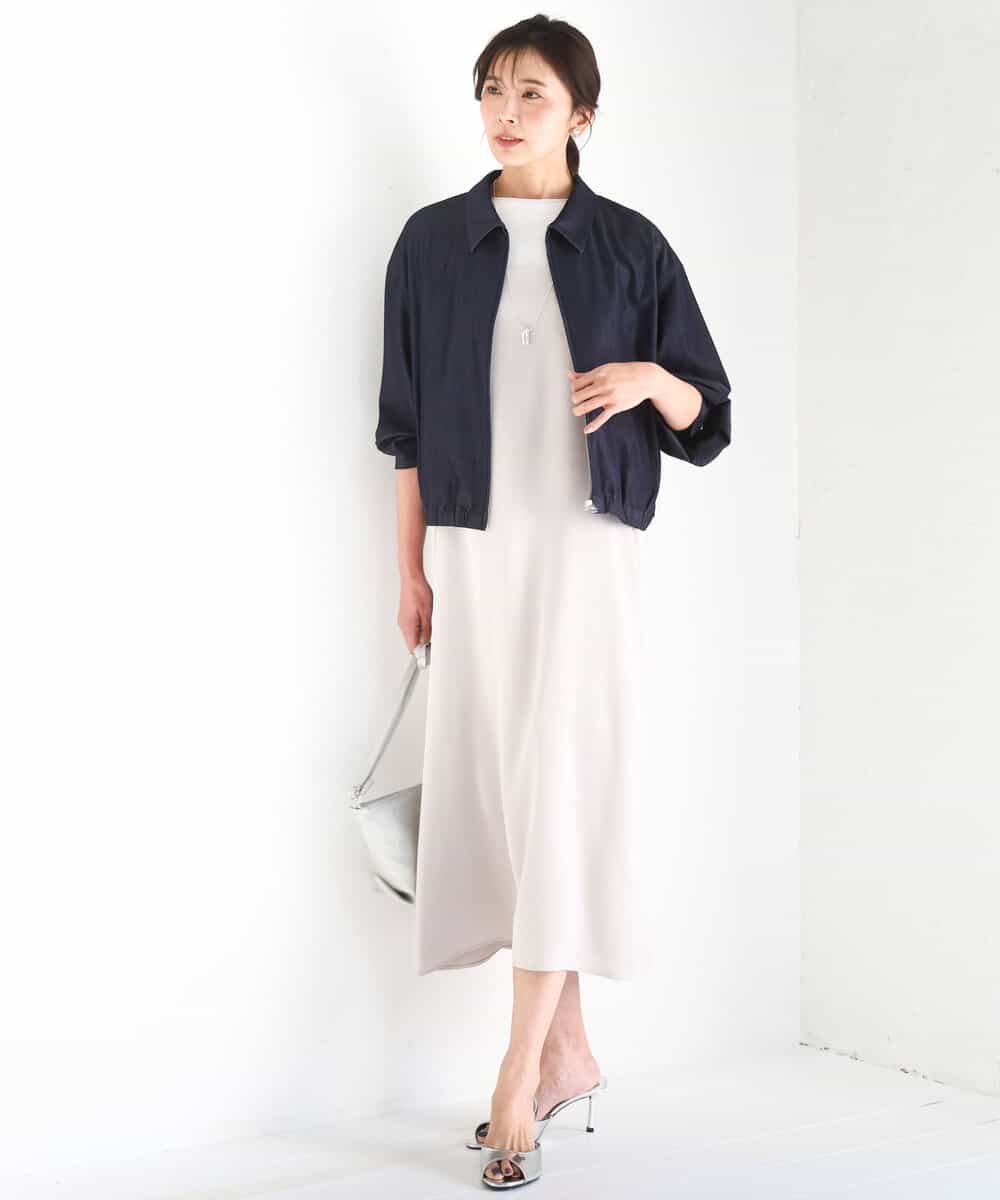 FKJGD36210 MK MICHEL KLEIN(MK ミッシェルクラン) [SANAGARAシリーズ/UVカット/接触冷感/洗える]デニムライク 衿付きジップアップブルゾン ネイビー