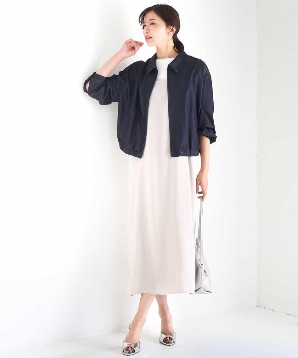 FKJGD36210 MK MICHEL KLEIN(MK ミッシェルクラン) [SANAGARAシリーズ/UVカット/接触冷感/洗える]デニムライク 衿付きジップアップブルゾン ネイビー