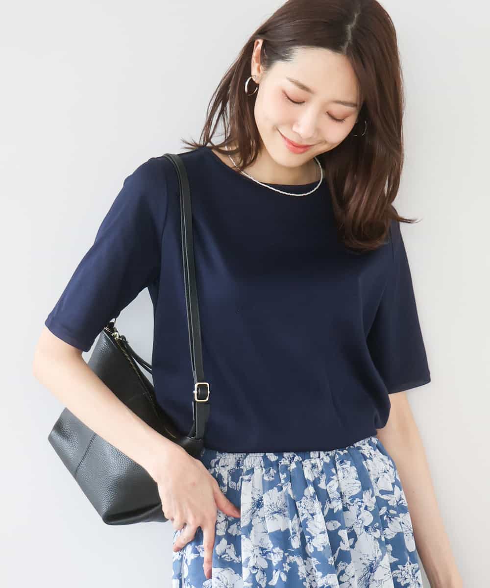 FKKGD33090 MK MICHEL KLEIN(MK ミッシェルクラン) [洗える]シルケットフライス半袖カットソー ネイビー