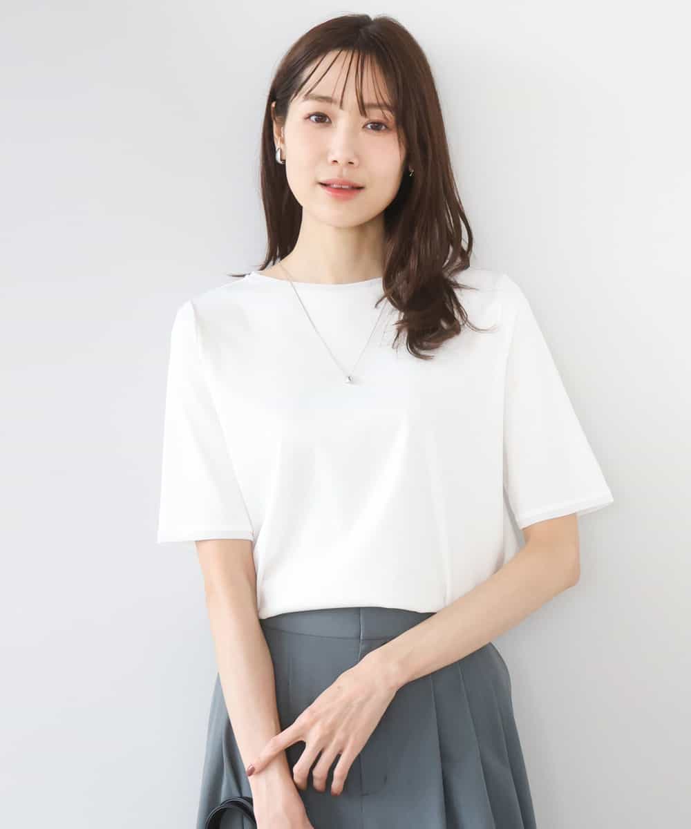 FKKGD33090 MK MICHEL KLEIN(MK ミッシェルクラン) [洗える]シルケットフライス半袖カットソー ホワイト