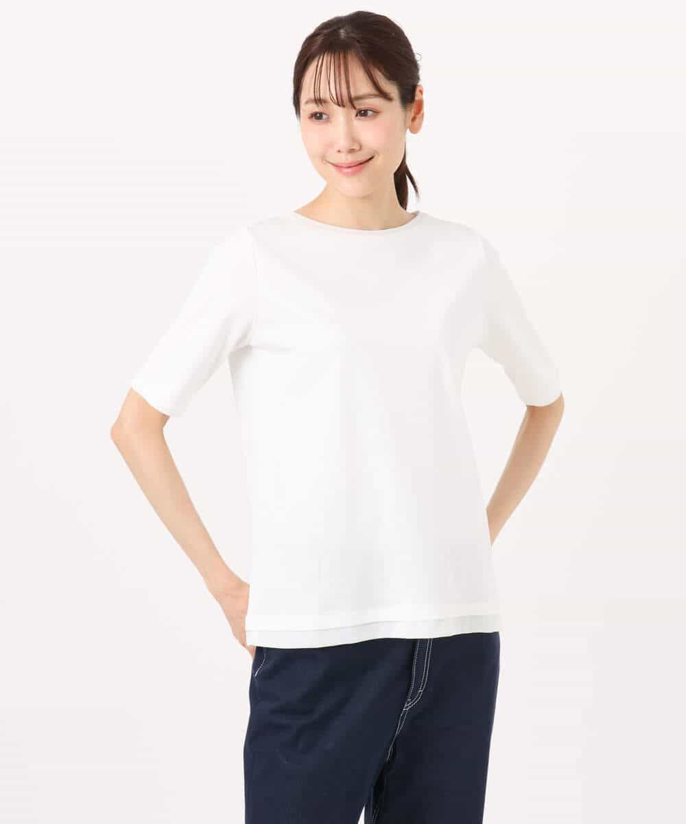 FKKGD33090 MK MICHEL KLEIN(MK ミッシェルクラン) [洗える]シルケットフライス半袖カットソー ホワイト