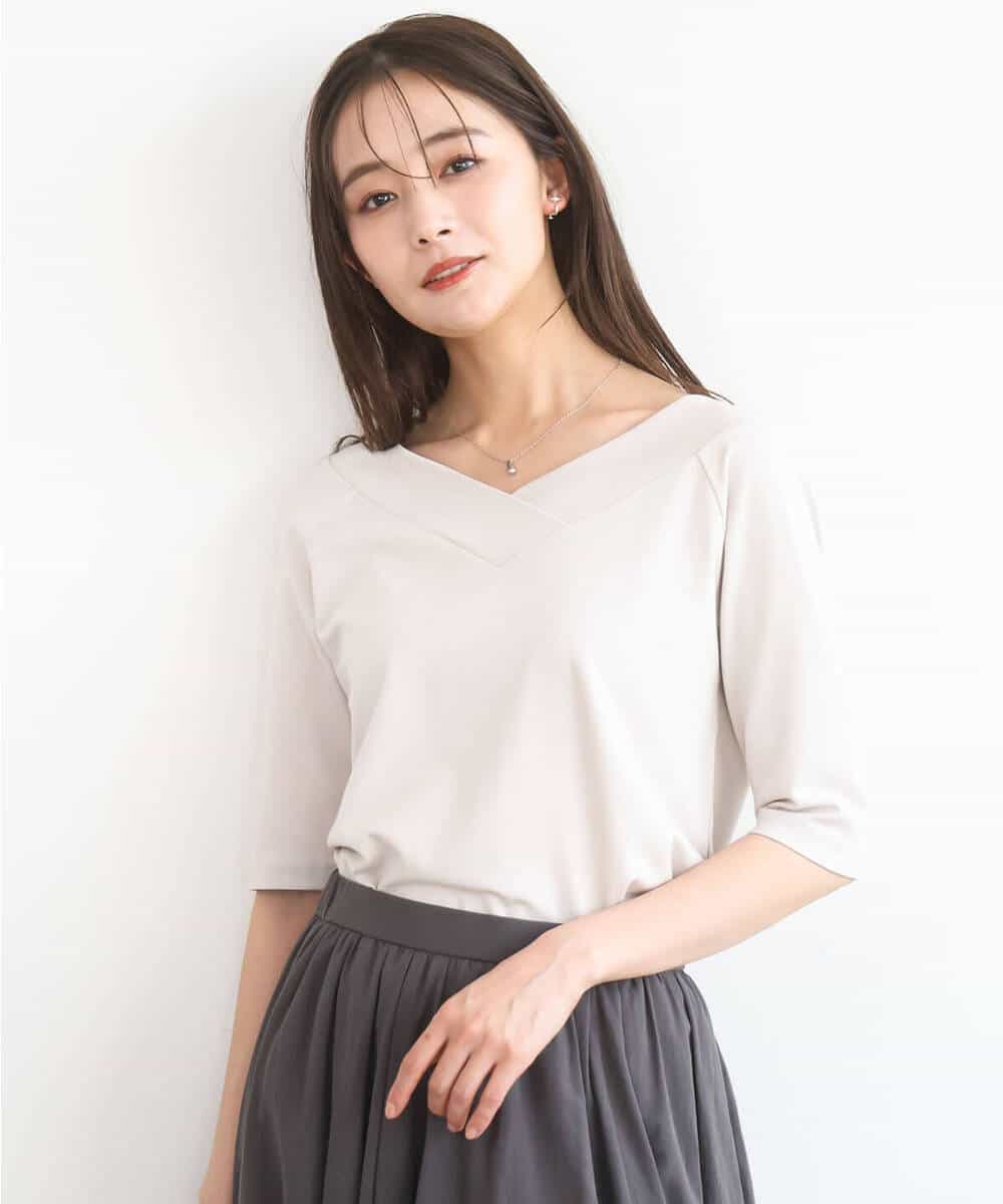 FKKGD40090 MK MICHEL KLEIN(MK ミッシェルクラン) [UVカット/接触冷感/洗える]2wayネックデザインポンチカットソー ベージュ