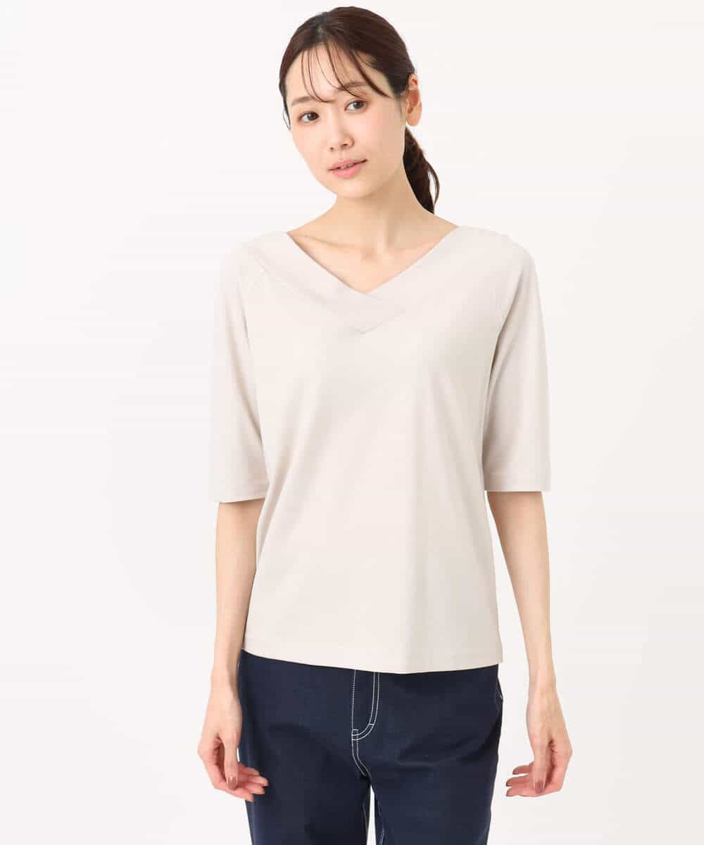 FKKGD40090 MK MICHEL KLEIN(MK ミッシェルクラン) [UVカット/接触冷感/洗える]2wayネックデザインポンチカットソー ベージュ