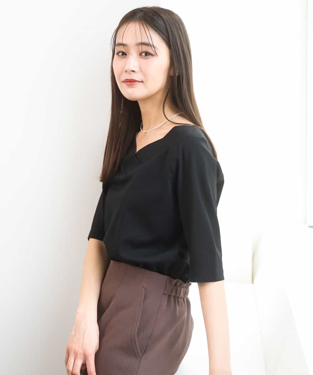 FKKGD40090 MK MICHEL KLEIN(MK ミッシェルクラン) [UVカット/接触冷感/洗える]2wayネックデザインポンチカットソー ブラック