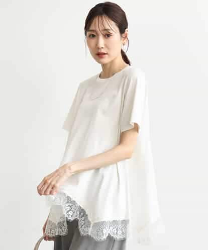 FKKJD21110 MK MICHEL KLEIN [洗える]イレヘムレースデザインカットソー