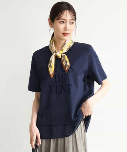 FKKJD23090  [洗える]シフォン切替えフロッキーロゴTシャツ