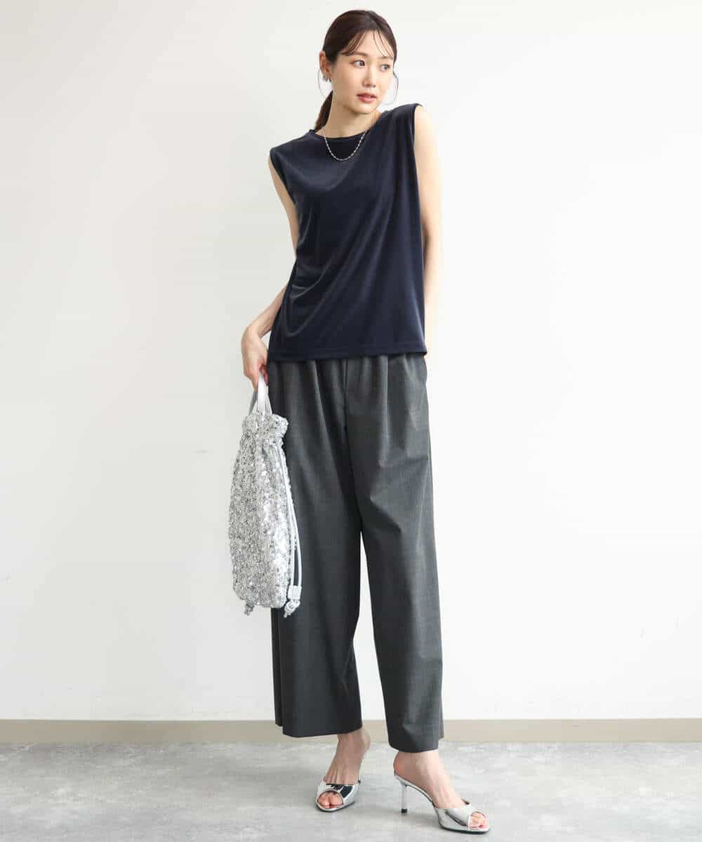 FKKJD24080 MK MICHEL KLEIN(MK ミッシェルクラン) [洗える]シアーベロア ノースリーブトップス モカベージュ