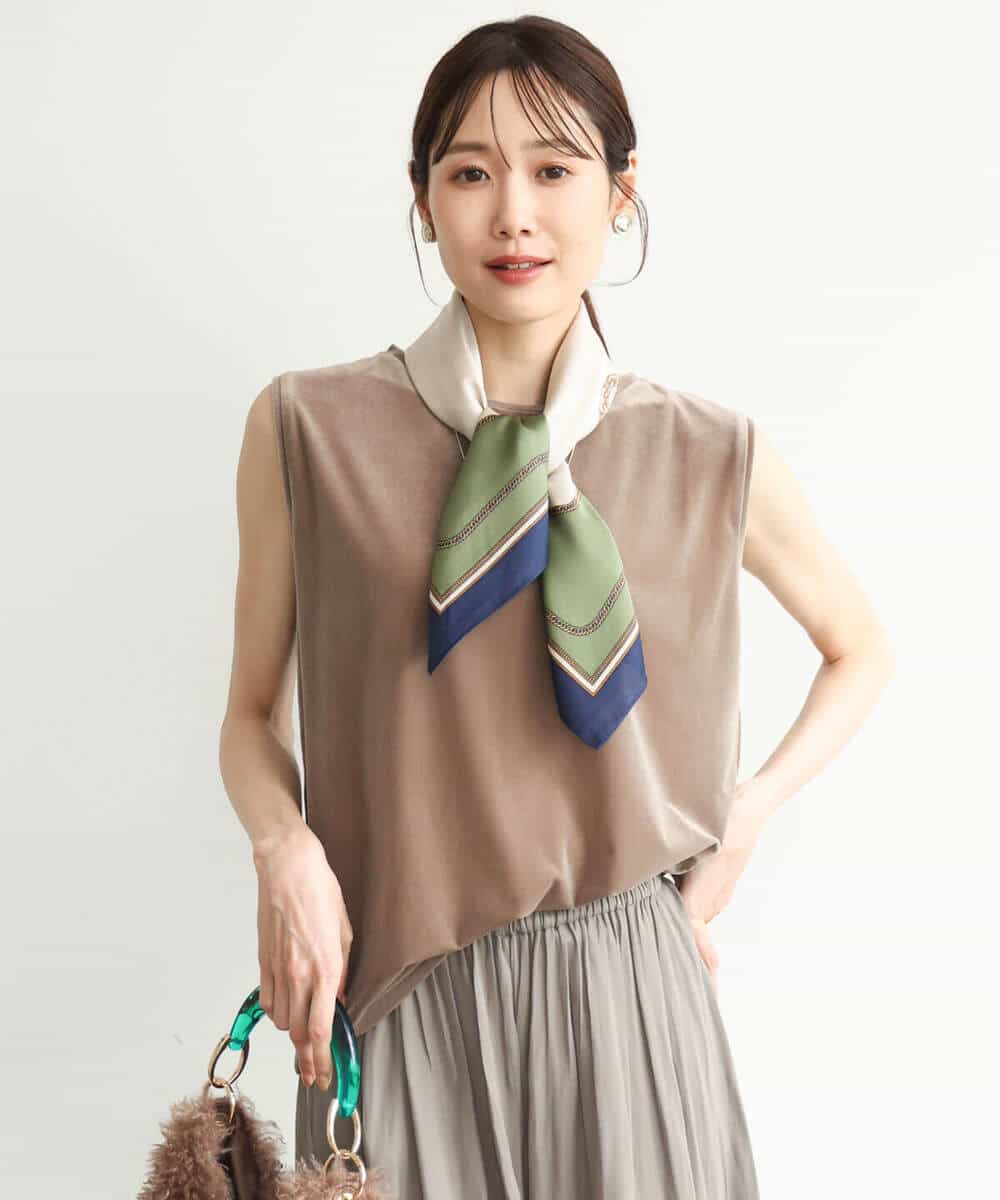 FKKJD24080 MK MICHEL KLEIN(MK ミッシェルクラン) [洗える]シアーベロア ノースリーブトップス モカベージュ