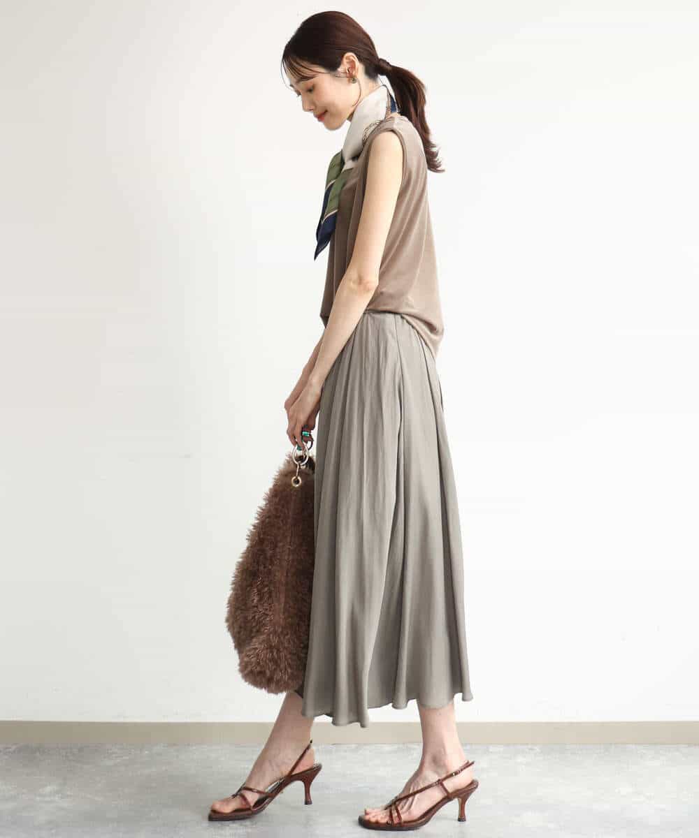 FKKJD24080 MK MICHEL KLEIN(MK ミッシェルクラン) [洗える]シアーベロア ノースリーブトップス モカベージュ