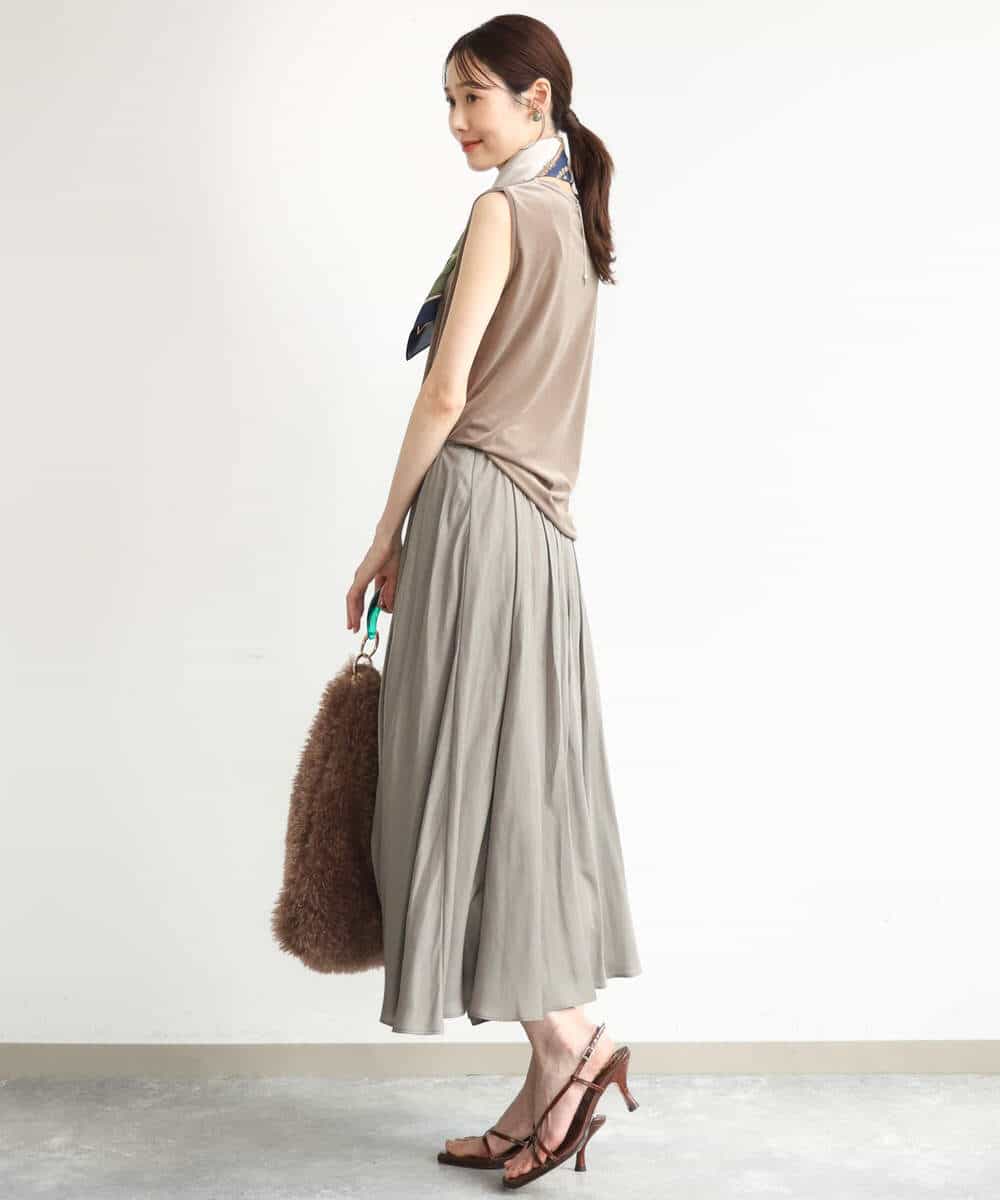 FKKJD24080 MK MICHEL KLEIN(MK ミッシェルクラン) [洗える]シアーベロア ノースリーブトップス モカベージュ