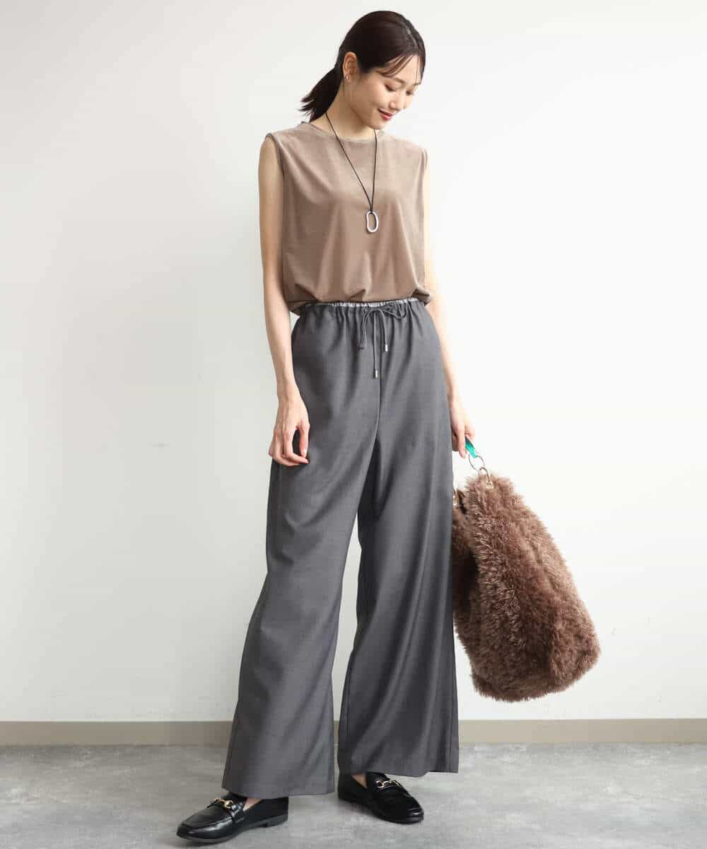 FKKJD24080 MK MICHEL KLEIN(MK ミッシェルクラン) [洗える]シアーベロア ノースリーブトップス モカベージュ