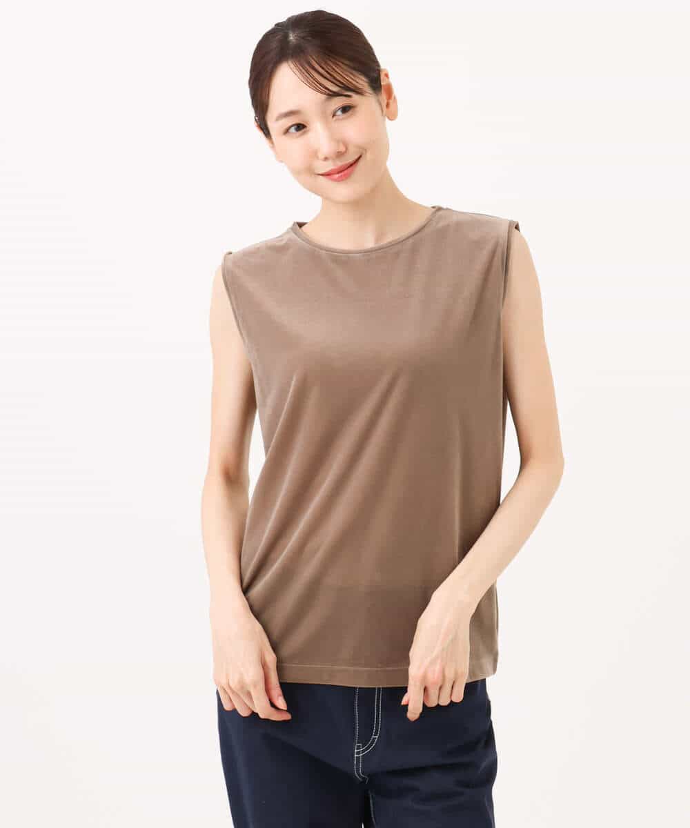 FKKJD24080 MK MICHEL KLEIN(MK ミッシェルクラン) [洗える]シアーベロア ノースリーブトップス モカベージュ
