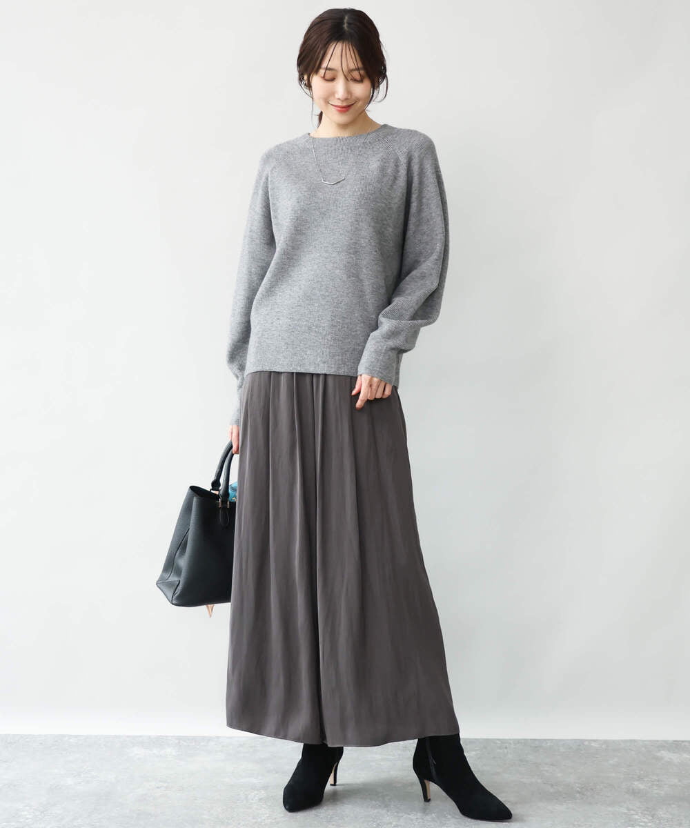 FKLAG52170 MK MICHEL KLEIN(MK ミッシェルクラン) [洗える]起毛サテンワイドパンツ マスタード