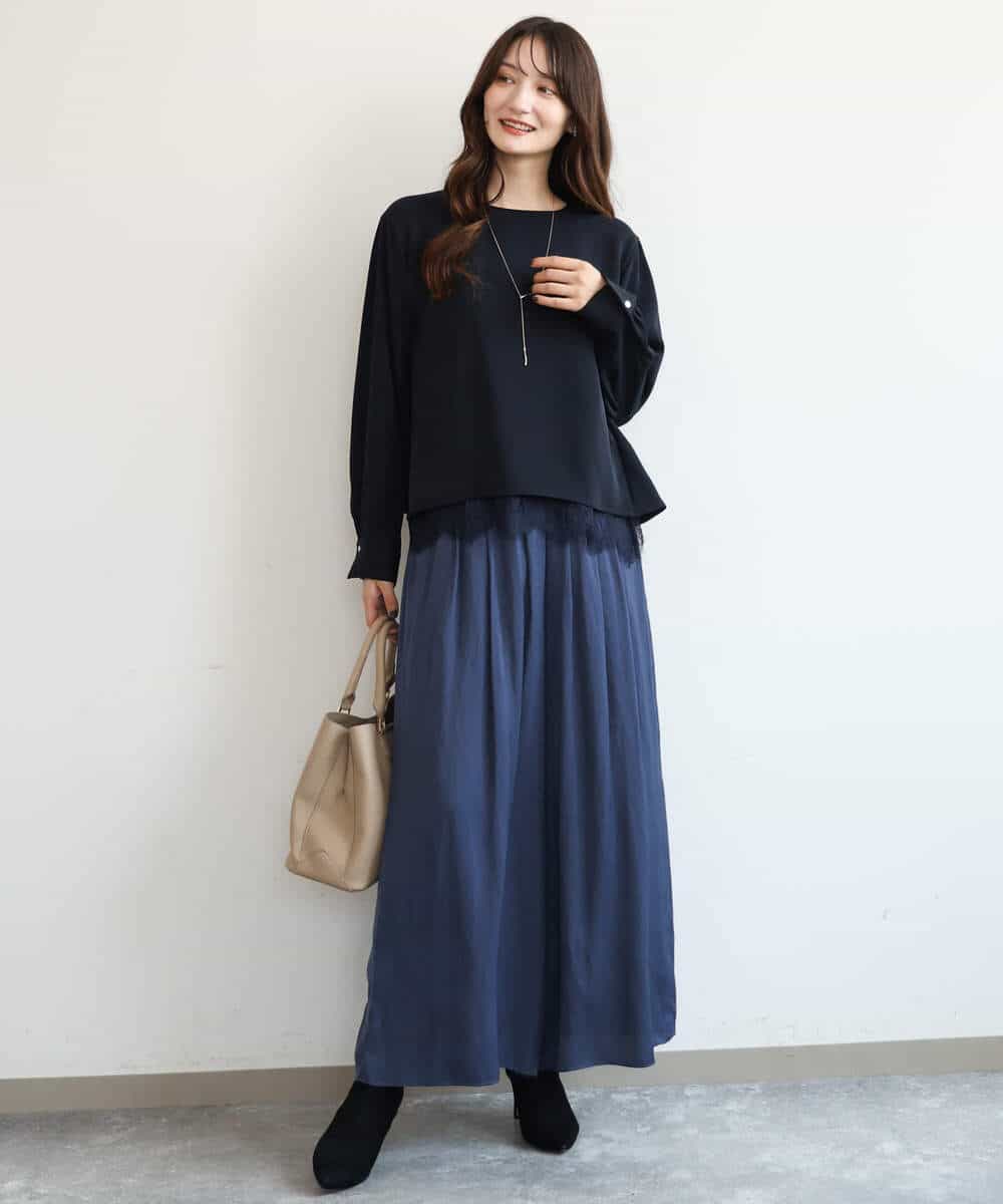FKLAG52170 MK MICHEL KLEIN(MK ミッシェルクラン) [洗える]起毛サテンワイドパンツ マスタード