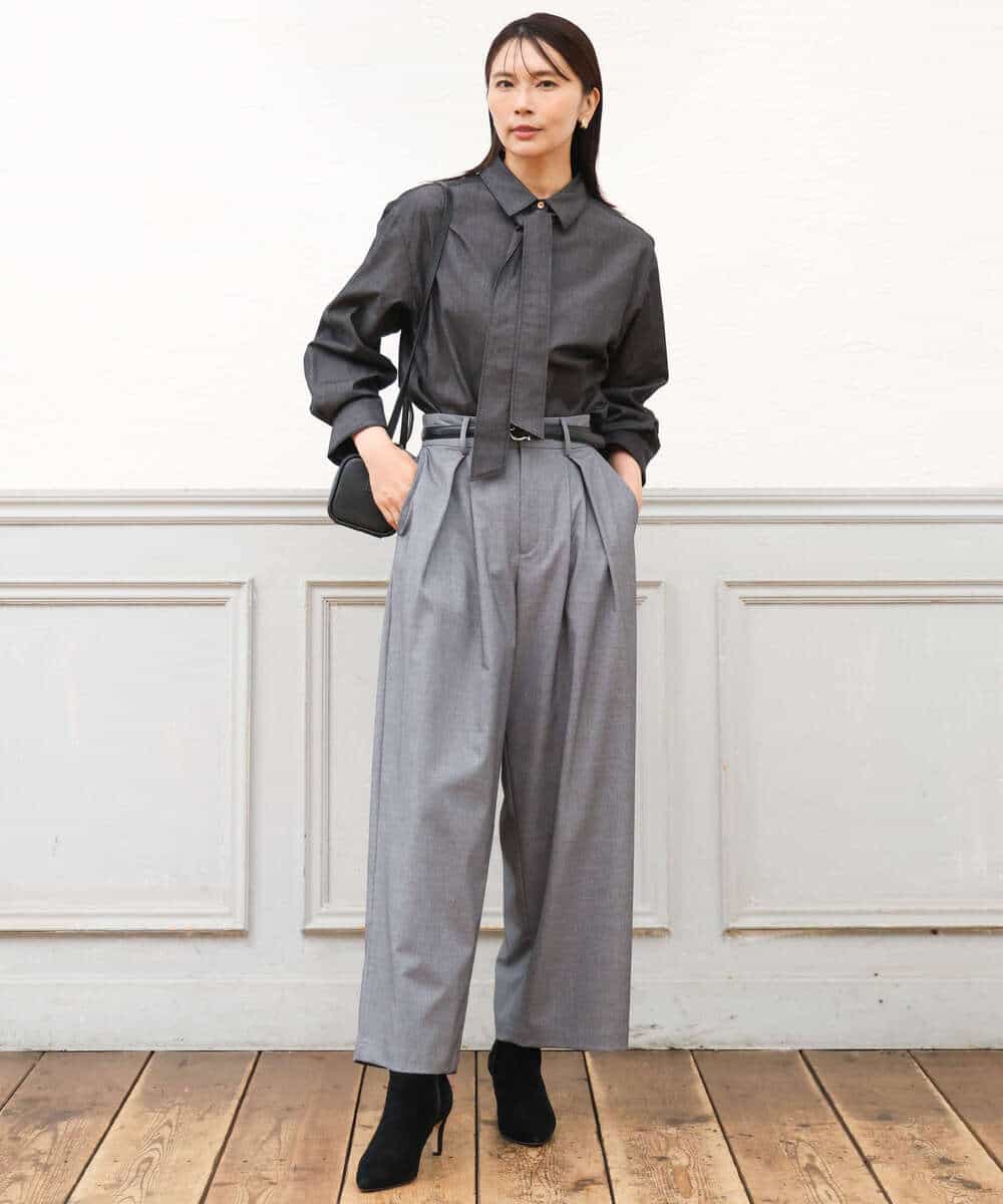 FKLAG53170 MK MICHEL KLEIN(MK ミッシェルクラン) [洗える]バレル風シルエット梳毛パンツ ダークグレー