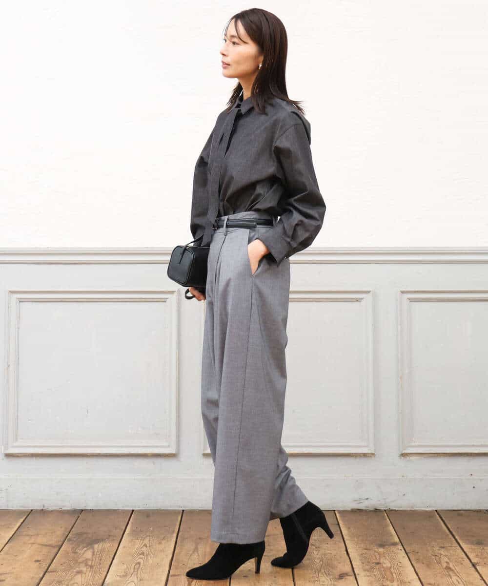 FKLAG53170 MK MICHEL KLEIN(MK ミッシェルクラン) [洗える]バレル風シルエット梳毛パンツ ダークグレー