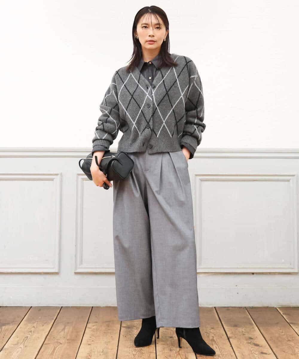 FKLAG53170 MK MICHEL KLEIN(MK ミッシェルクラン) [洗える]バレル風シルエット梳毛パンツ ダークグレー