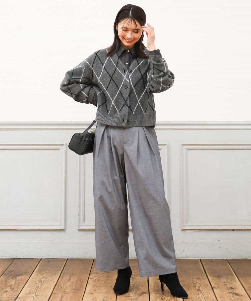 FKLAG53170 MK MICHEL KLEIN(MK ミッシェルクラン) [洗える]バレル風シルエット梳毛パンツ ダークグレー
