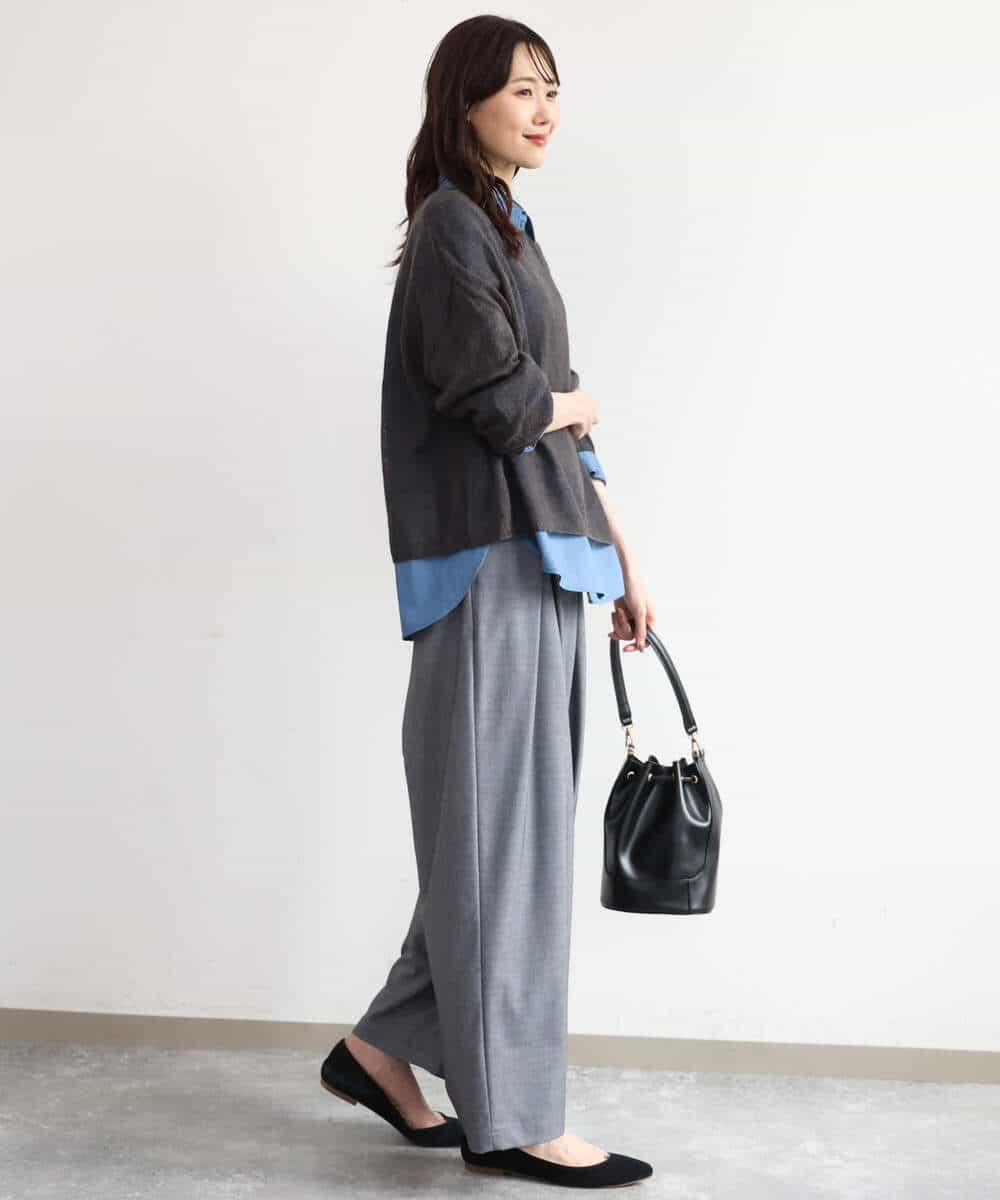FKLAG53170 MK MICHEL KLEIN(MK ミッシェルクラン) [洗える]バレル風シルエット梳毛パンツ ダークグレー