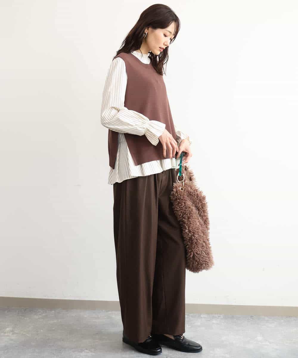 FKLAG53170 MK MICHEL KLEIN(MK ミッシェルクラン) [洗える]バレル風シルエット梳毛パンツ ダークグレー