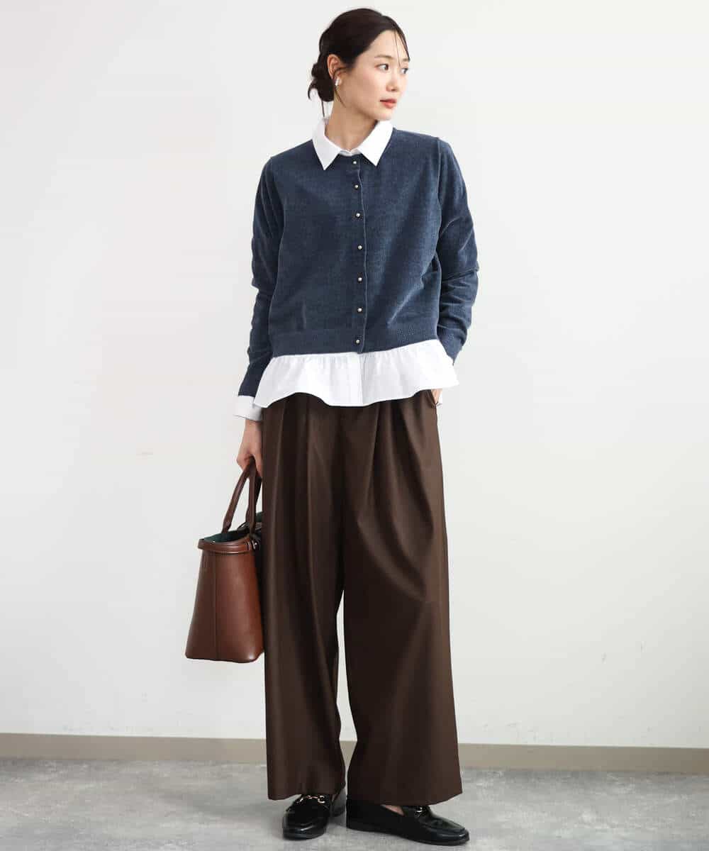 FKLAG53170 MK MICHEL KLEIN(MK ミッシェルクラン) [洗える]バレル風シルエット梳毛パンツ ダークグレー