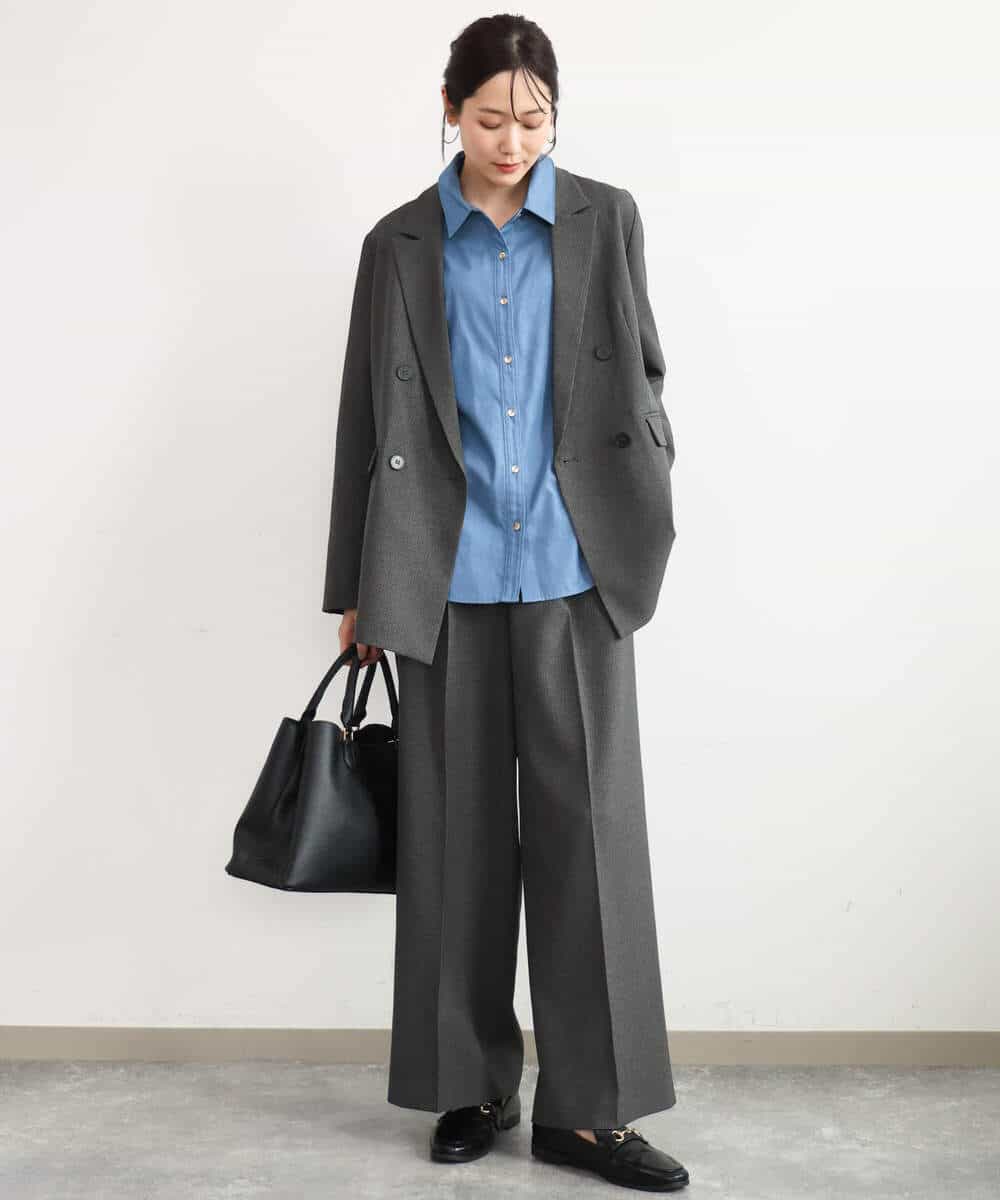 FKLAG55160 MK MICHEL KLEIN(MK ミッシェルクラン) [洗える/イージーケア/抗ピリング/ナチュラルストレッチ]センタープレスワイドパンツ（チェック柄） ブラウン