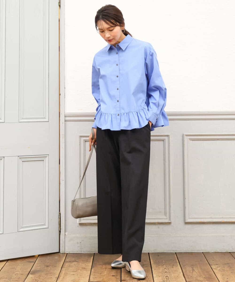 FKLAH55160 MK MICHEL KLEIN(MK ミッシェルクラン) [洗える/イージーケア/抗ピリング/ナチュラルストレッチ]センタープレスワイドパンツ（無地） ブラック