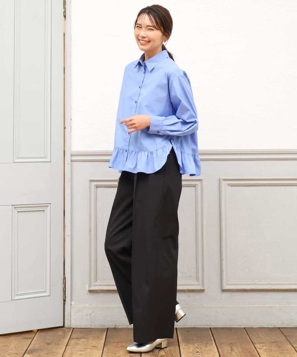 FKLAH55160 MK MICHEL KLEIN(MK ミッシェルクラン) [洗える/イージーケア/抗ピリング/ナチュラルストレッチ]センタープレスワイドパンツ（無地） ブラック